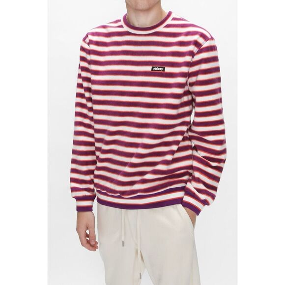 Stussy Stripe Polar Fleece Crew Neck Sweatshirt size S White Purple Berry - Picture 1 of 11